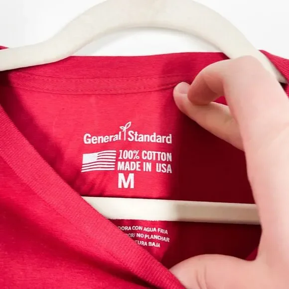 General Standard Land Of The Free T-Shirt Mens Red Pullover Cotton Sz Medium NEW - Picture 7 of 8